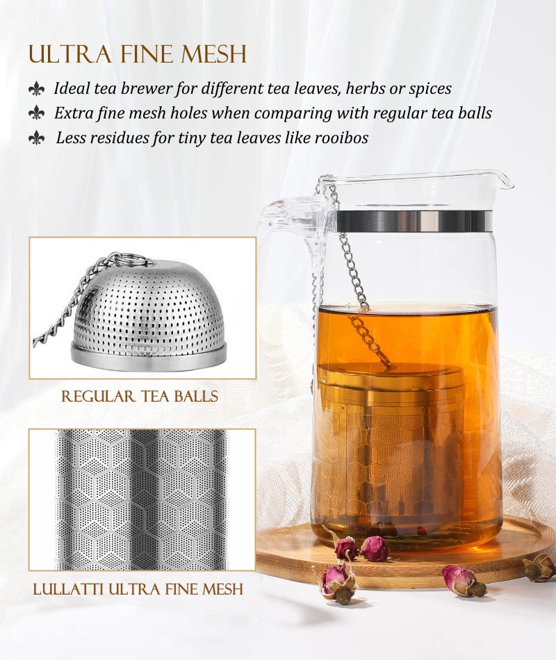 LULLATTI مصفاة شاي كبيرة من LULLATTI للشاي الفضفاض (عبوة من قطعتين) مصفاة كرة شاي من الفولاذ المقاوم للصدأ 304 مصفاة شاي شبكية دقيقة للغاية لتخمير جميع أنواع الشاي تناسب معظم أكواب إبريق الشاي أو الأكواب - Image 4